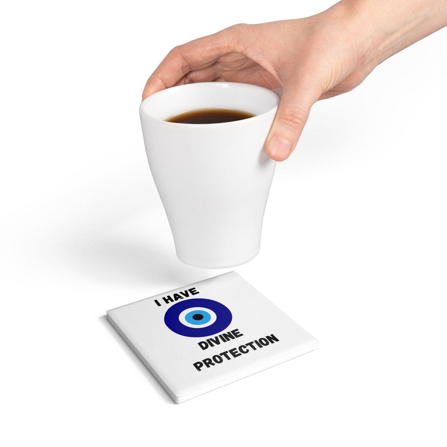 "I Have Divine Protection" (White) - Ceramic Coaster