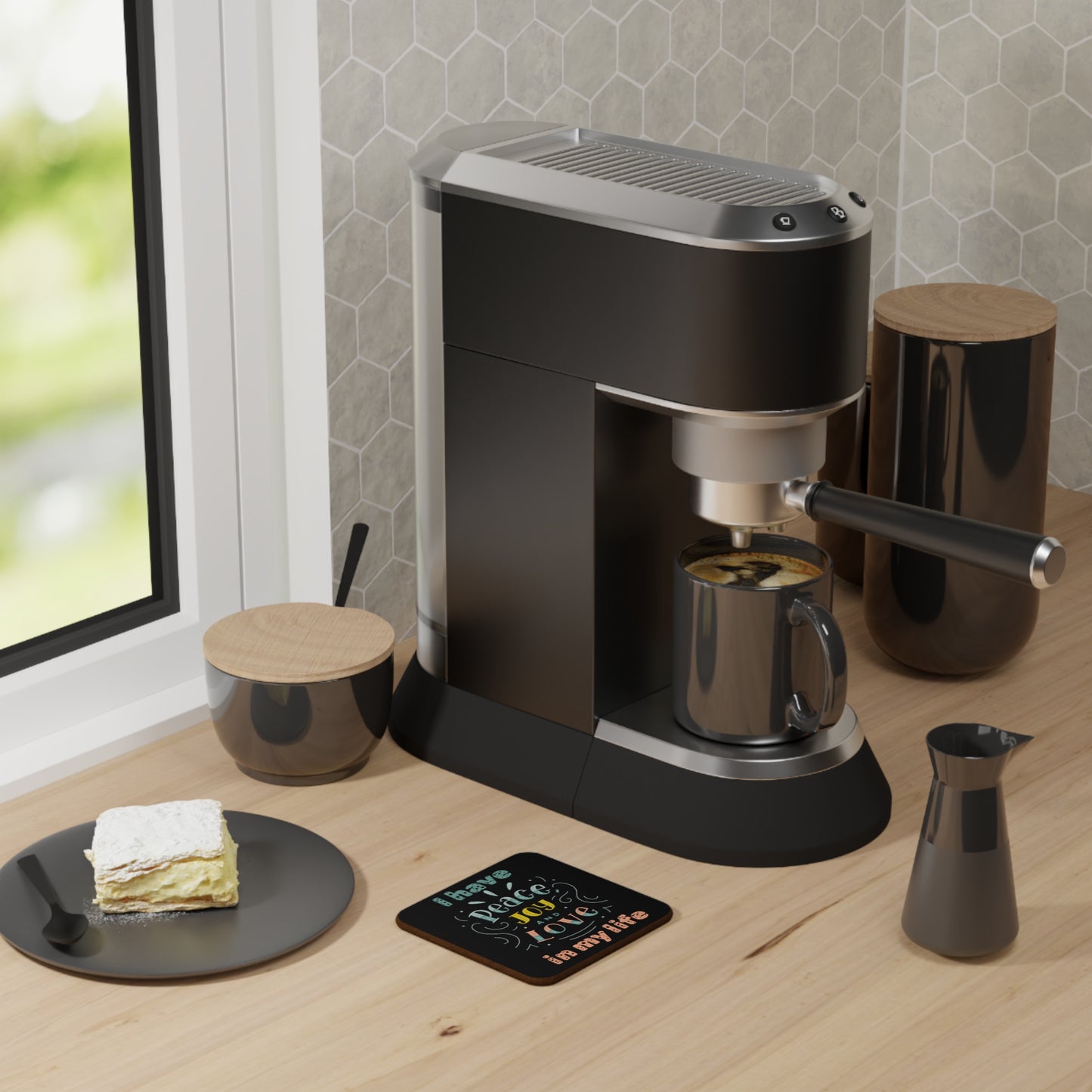 "I Have Peace Love & Joy in my Life" (Black) - Hardboard Back Coaster