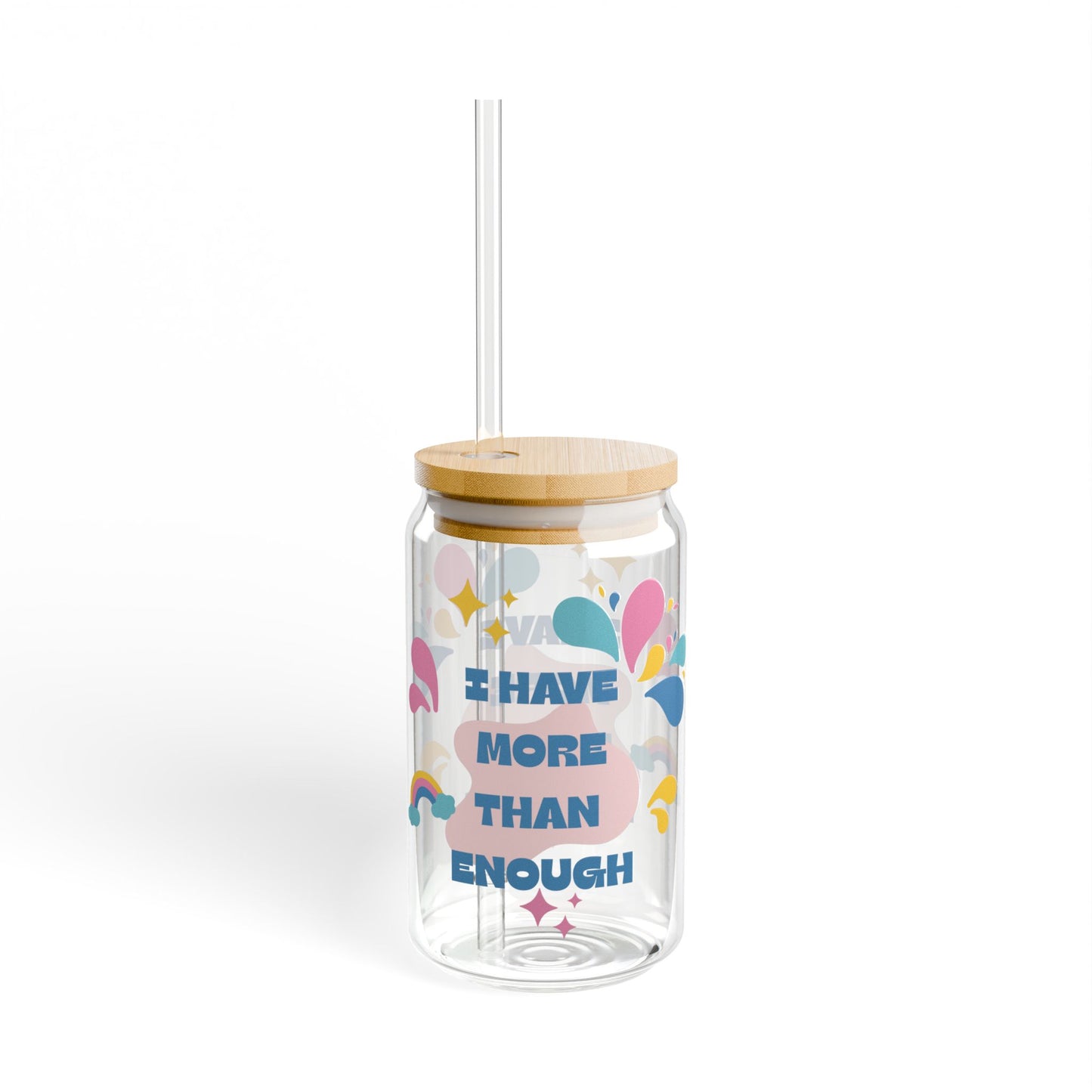 "I Have More than Enough" 16oz Sipper Glass with Bamboo Lid, Perfect for Hydration, Inspiring Message, Gifts for Friends, Home Decor, Eco-Friendly Drinkware