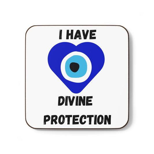 "I Have Divine Protection" (White/Heart Shape) - Hardboard Back Coaster