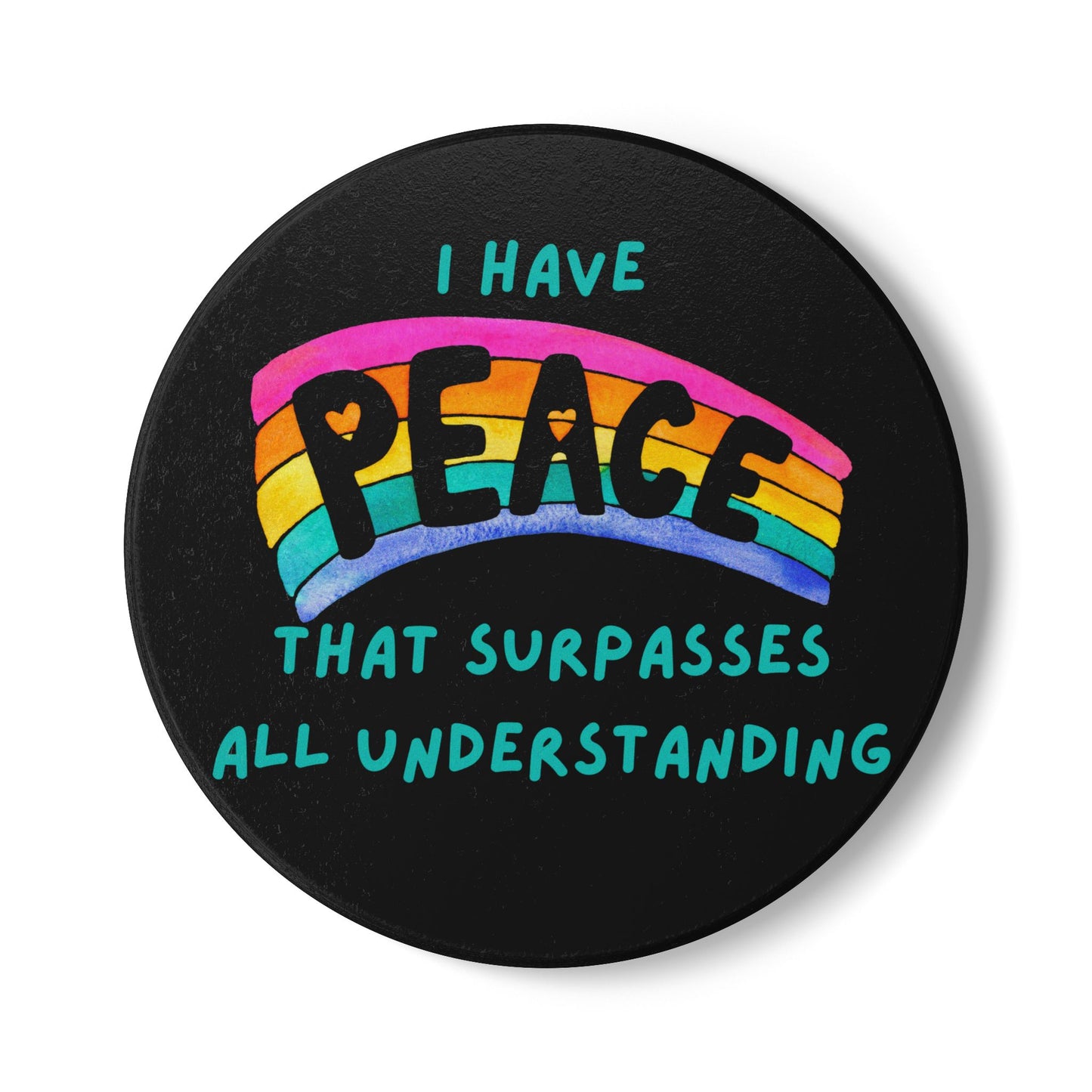 "I Have Peace that Surpasses" (Black) Ceramic Coaster, Inspirational Home Decor, Gift for Friends, Housewarming, Relaxation, Motivational Gift