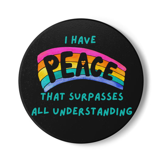 "I Have Peace that Surpasses" (Black) Ceramic Coaster, Inspirational Home Decor, Gift for Friends, Housewarming, Relaxation, Motivational Gift