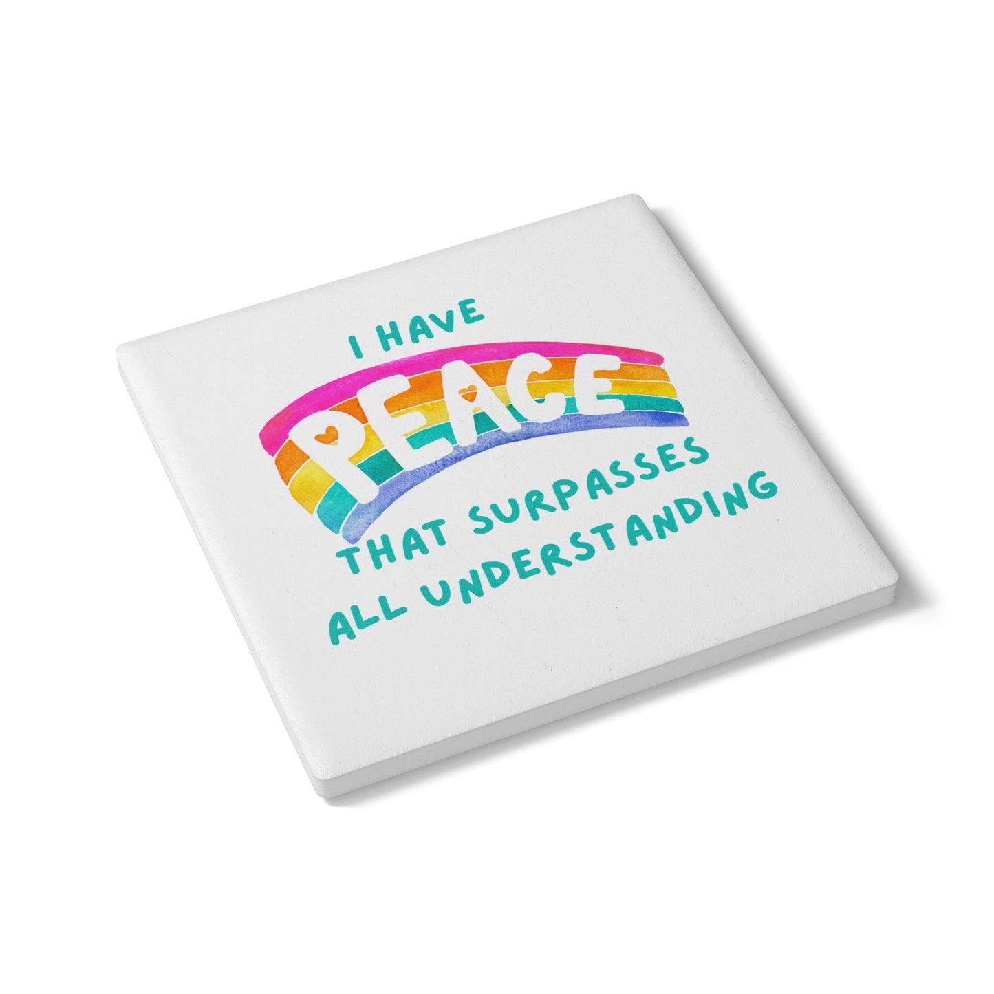 "I Have Peace that Surpasses" (White) Ceramic Coaster, Inspirational Home Decor, Gift for Friends, Housewarming, Relaxation, Motivational Gift