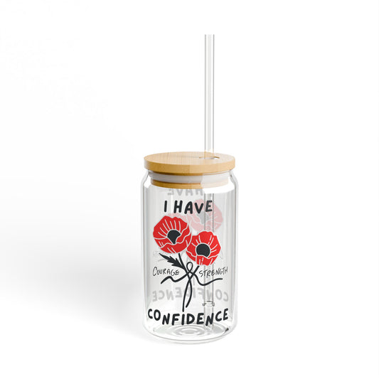 "I Have Confidence" (Black) Sipper Glass | Inspirational Drinking Jar | Motivational Gift | Eco-Friendly Beverage Glassware | 16oz Hydration Bottle