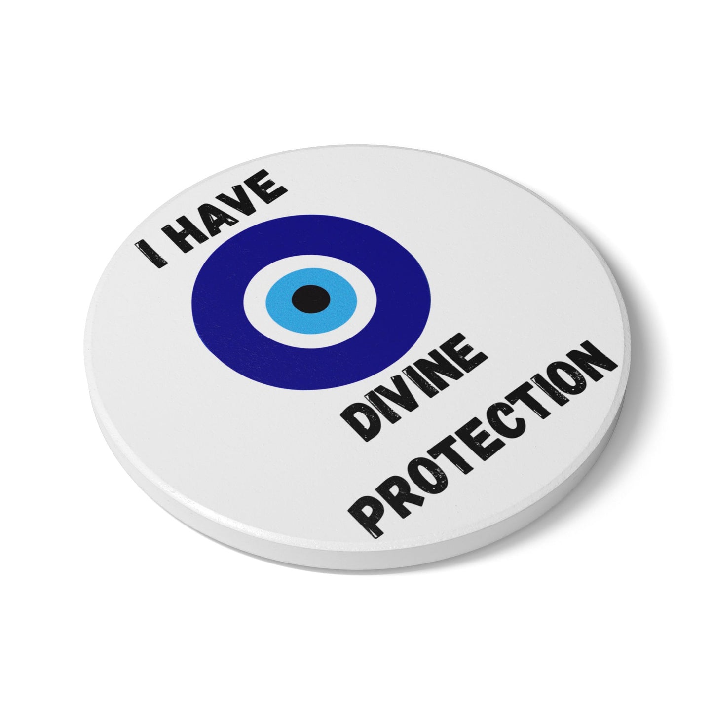 "I Have Divine Protection" (White) - Ceramic Coaster