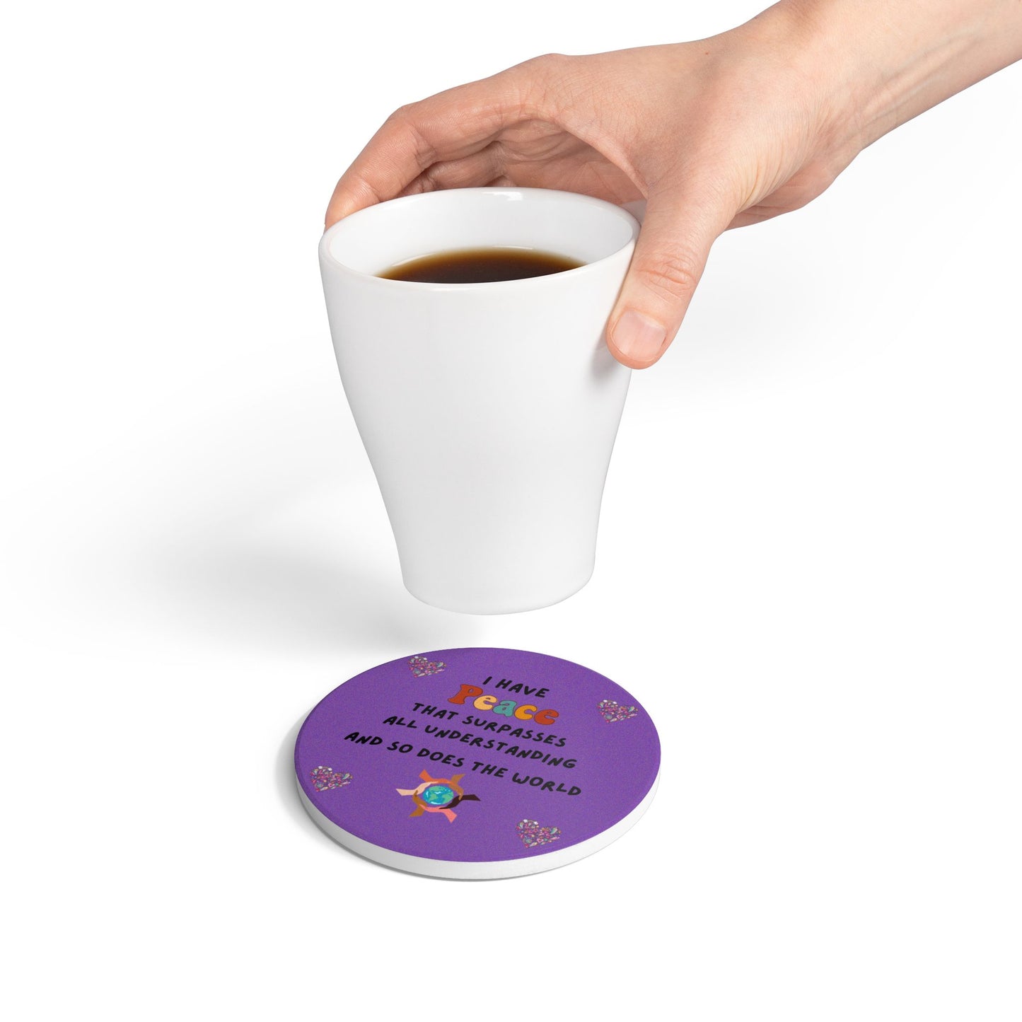 "I Have Peace & The World" (Purple) - Ceramic Coaster