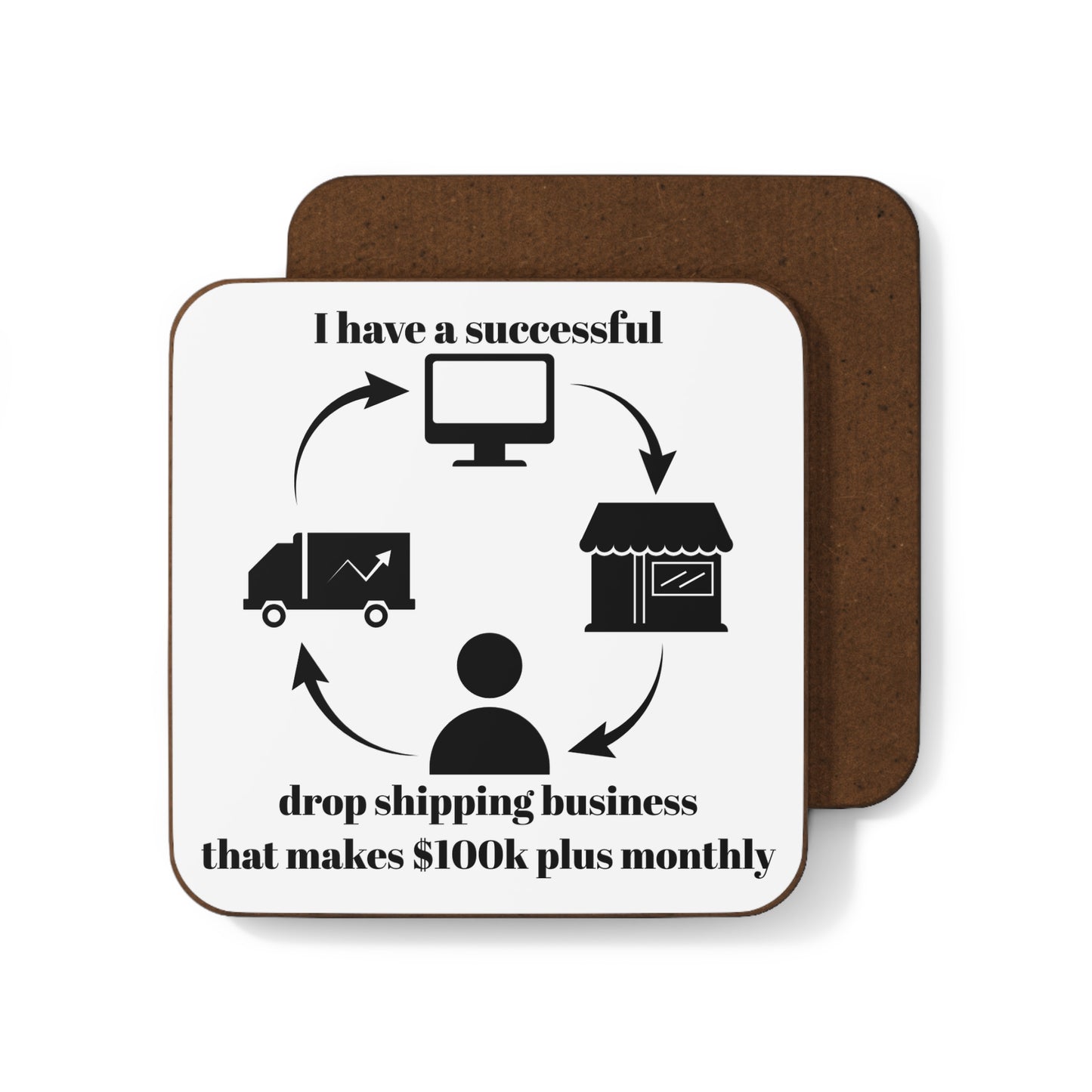 "I Have a Drop Shipping $100k Monthly" (Black) - Hardboard Back Coaster