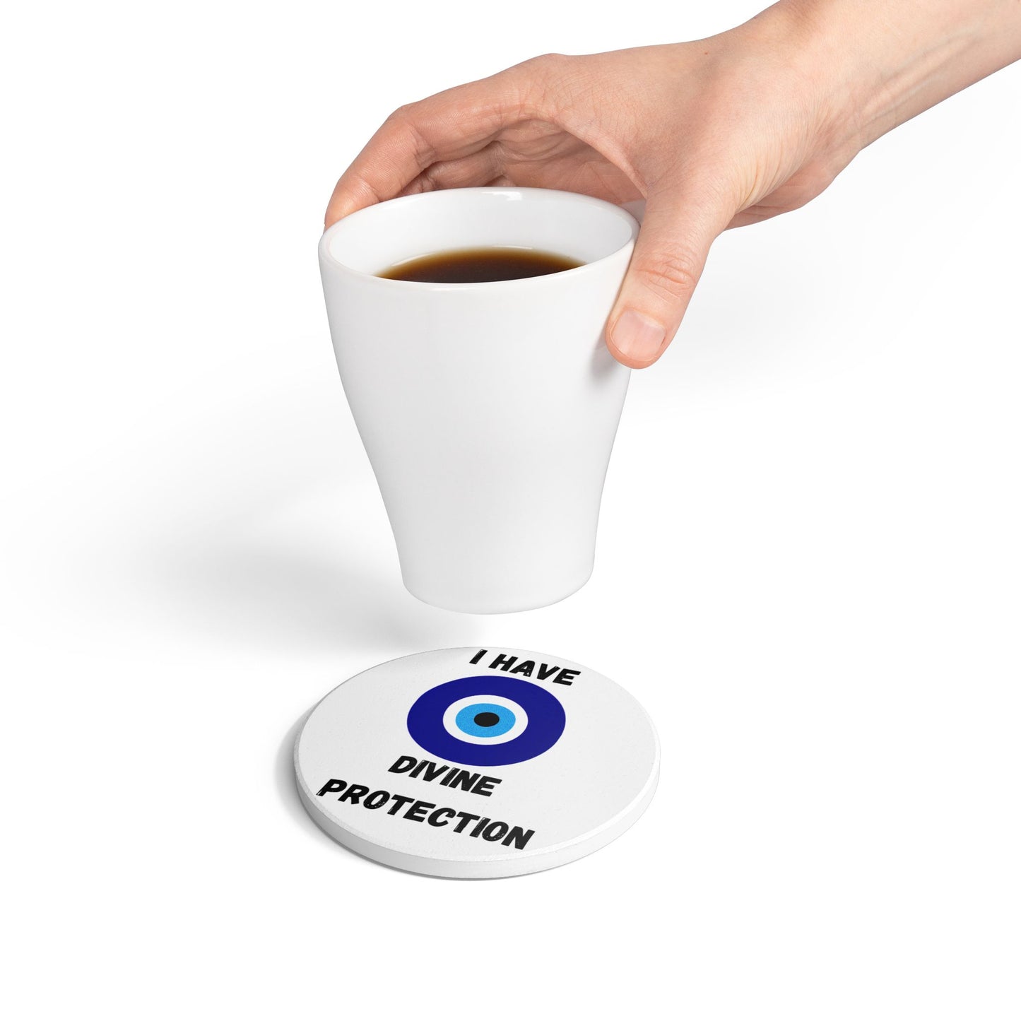 "I Have Divine Protection" (White) - Ceramic Coaster