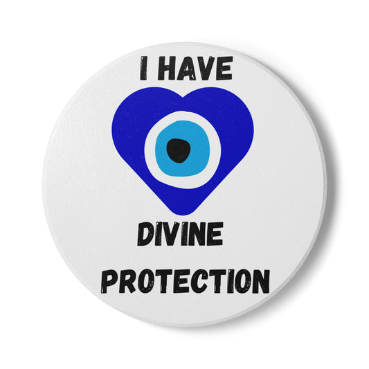 "I Have Divine Protection" Heart (White) - Ceramic Coaster