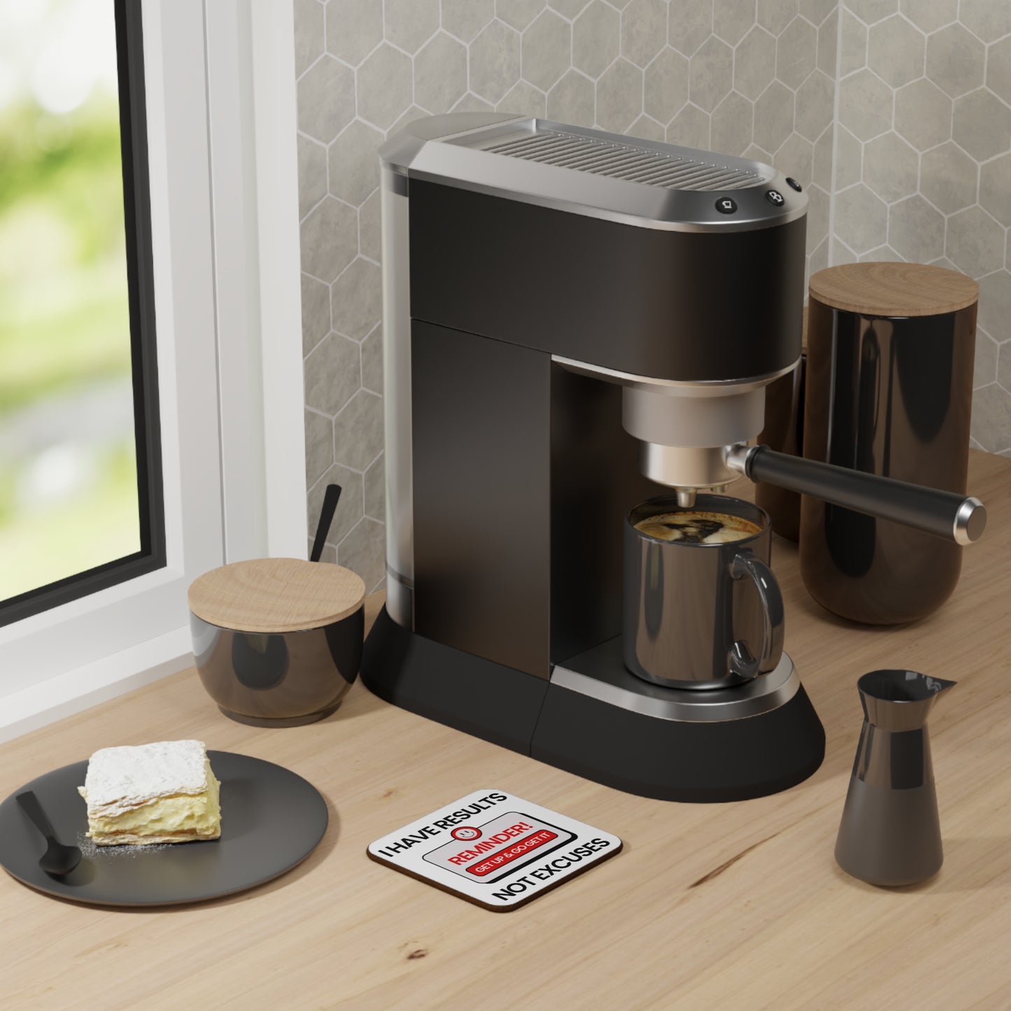 "I Have Results Not Excuses" - Hardboard Back Coaster