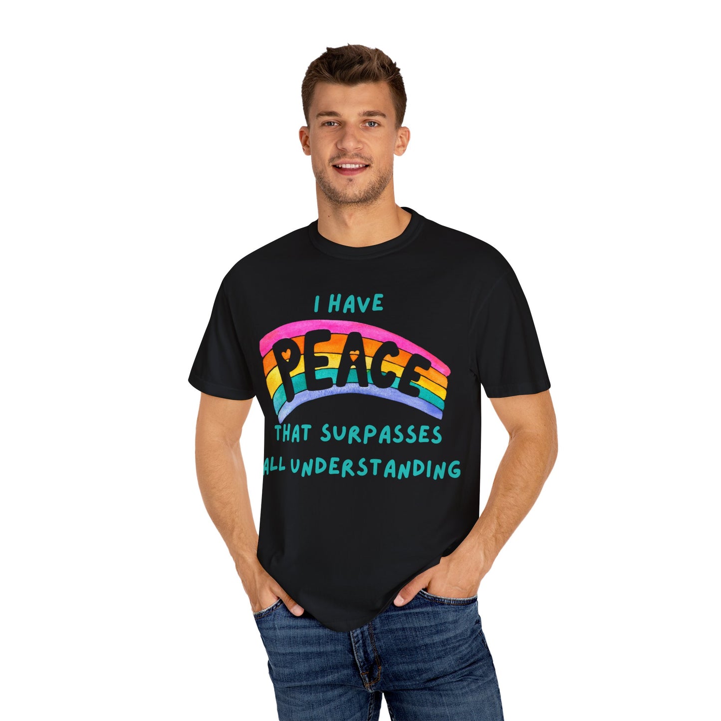 "I Have Peace that Surpasses", Inspirational T-shirt, Relaxed Fit Garment-Dyed Top, Mindfulness Apparel, Spiritual Gift, Everyday Wear