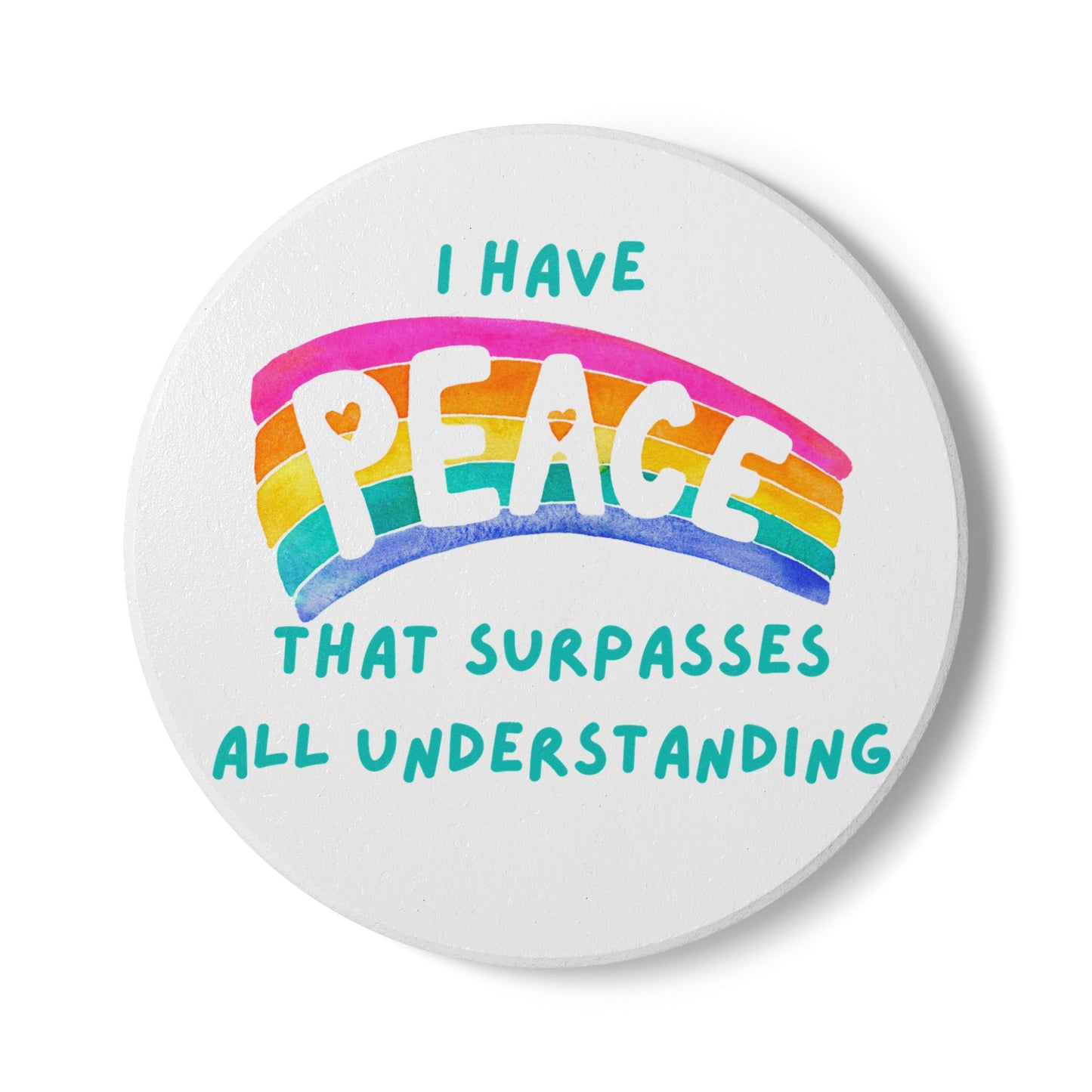 "I Have Peace that Surpasses" (White) Ceramic Coaster, Inspirational Home Decor, Gift for Friends, Housewarming, Relaxation, Motivational Gift