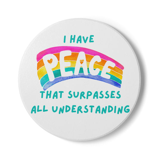 "I Have Peace that Surpasses" (White) Ceramic Coaster, Inspirational Home Decor, Gift for Friends, Housewarming, Relaxation, Motivational Gift