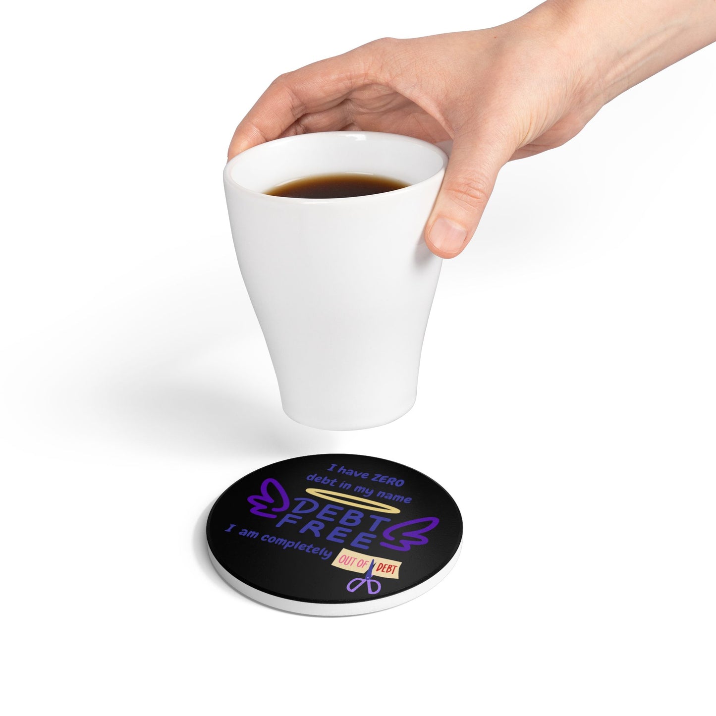 "I am Debt Free" (Black) - Ceramic Coaster