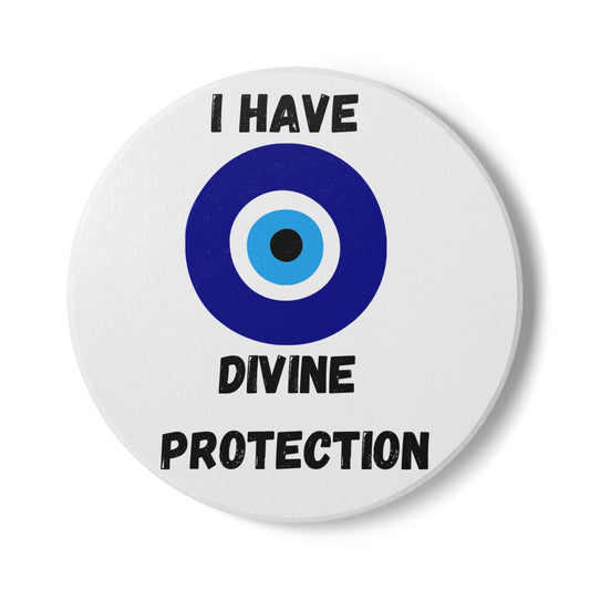 "I Have Divine Protection" (White) - Ceramic Coaster