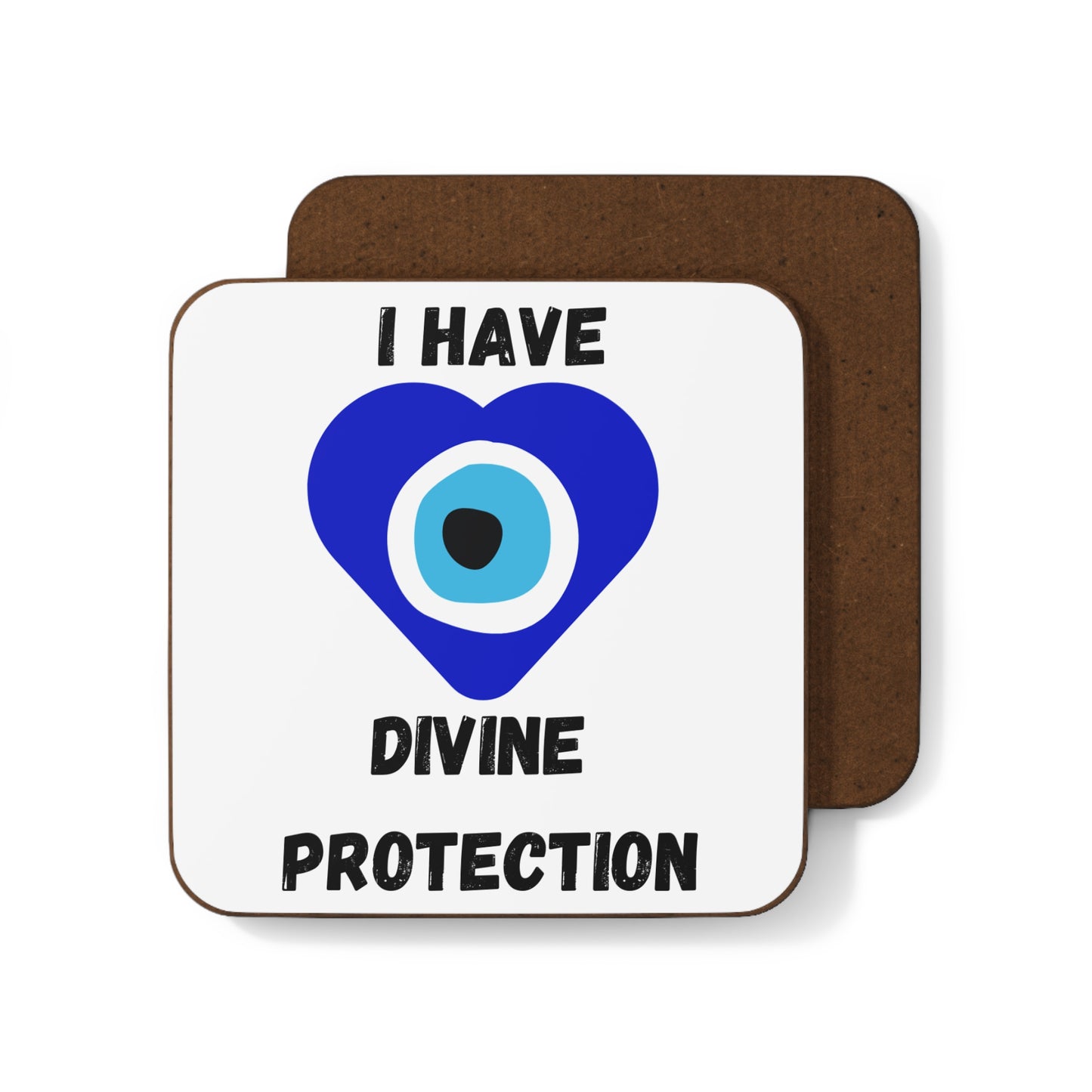 "I Have Divine Protection" (White/Heart Shape) - Hardboard Back Coaster