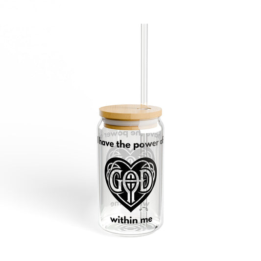 "I Have the Power of God" | Glass with Bamboo Lid, 16oz Water Bottle, Spiritual Gift, Inspirational Drinkware, Motivational Tumblers