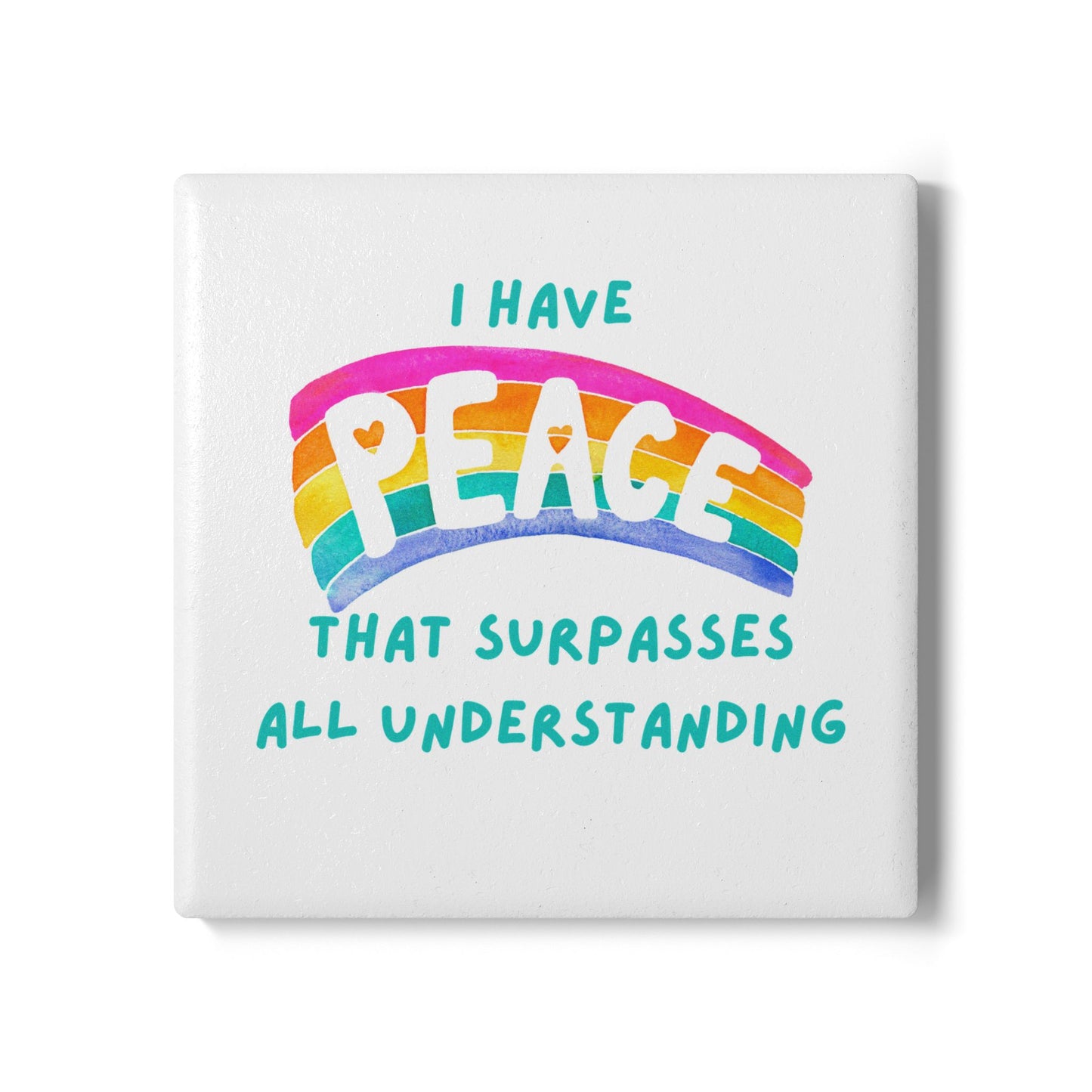 "I Have Peace that Surpasses" (White) Ceramic Coaster, Inspirational Home Decor, Gift for Friends, Housewarming, Relaxation, Motivational Gift