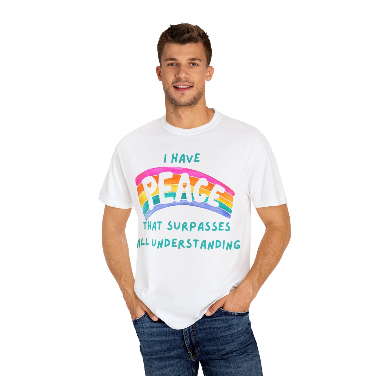"I Have Peace that Surpasses", Inspirational T-shirt, Relaxed Fit Garment-Dyed Top, Mindfulness Apparel, Spiritual Gift, Everyday Wear