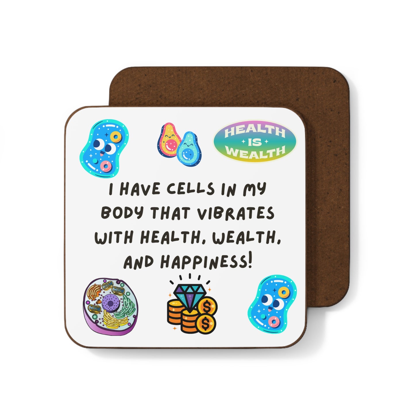 Health is Wealth Coaster - Motivational Hardboard Back Coaster for Home Bar, Fun Gift for Health Enthusiasts, Home Decor