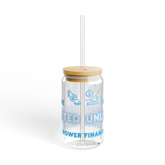 "I Have Unlimited Financial Power" (Blue)  16oz Sipper Glass - Empowering Drinkware for Finance Lovers, Perfect for Office Gifts, Inspirational Gifts, Home Decor