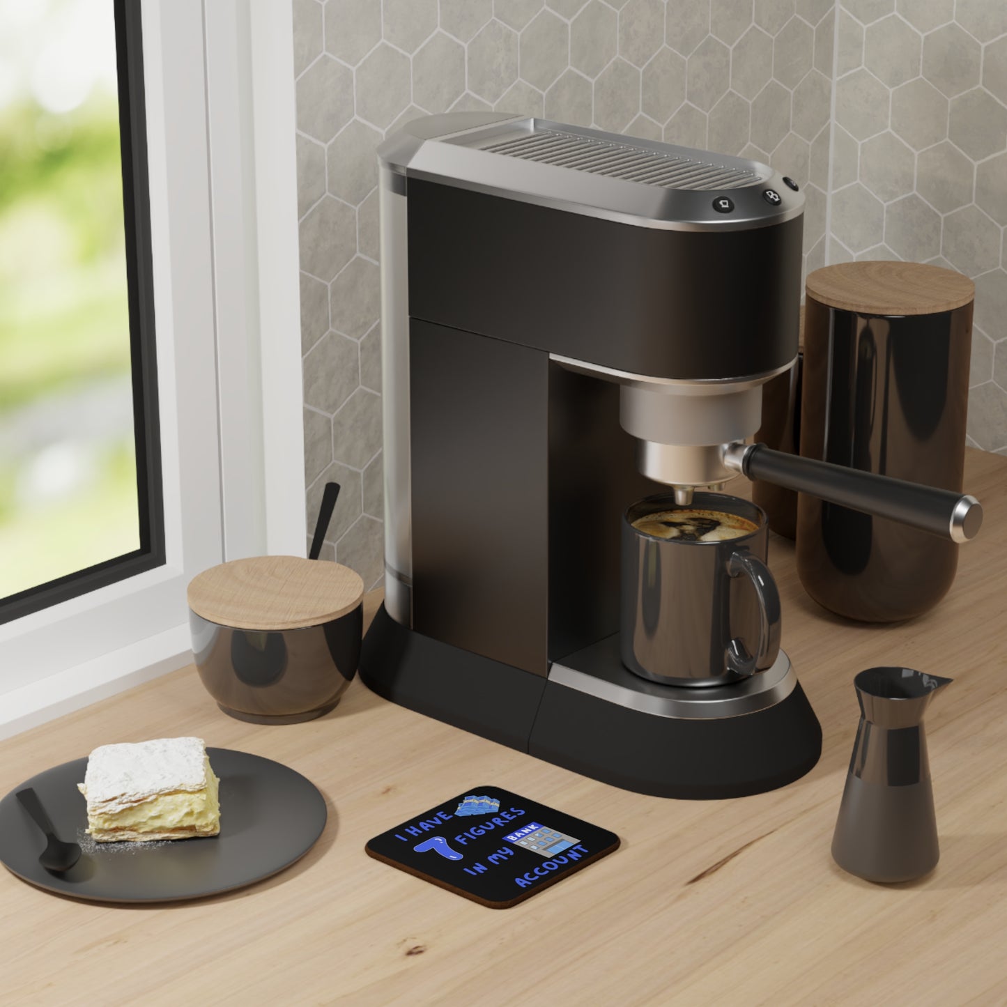 "I Have 7 Figures in my Bank Account" (Blue/Black) -  Hardboard Back Coaster