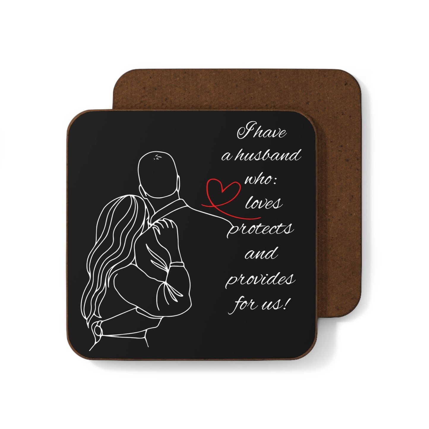 "I Have a Husband" (Black) - Hardboard Back Coaster