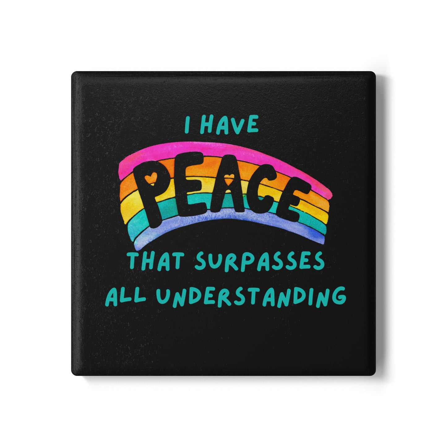 "I Have Peace that Surpasses" (Black) Ceramic Coaster, Inspirational Home Decor, Gift for Friends, Housewarming, Relaxation, Motivational Gift