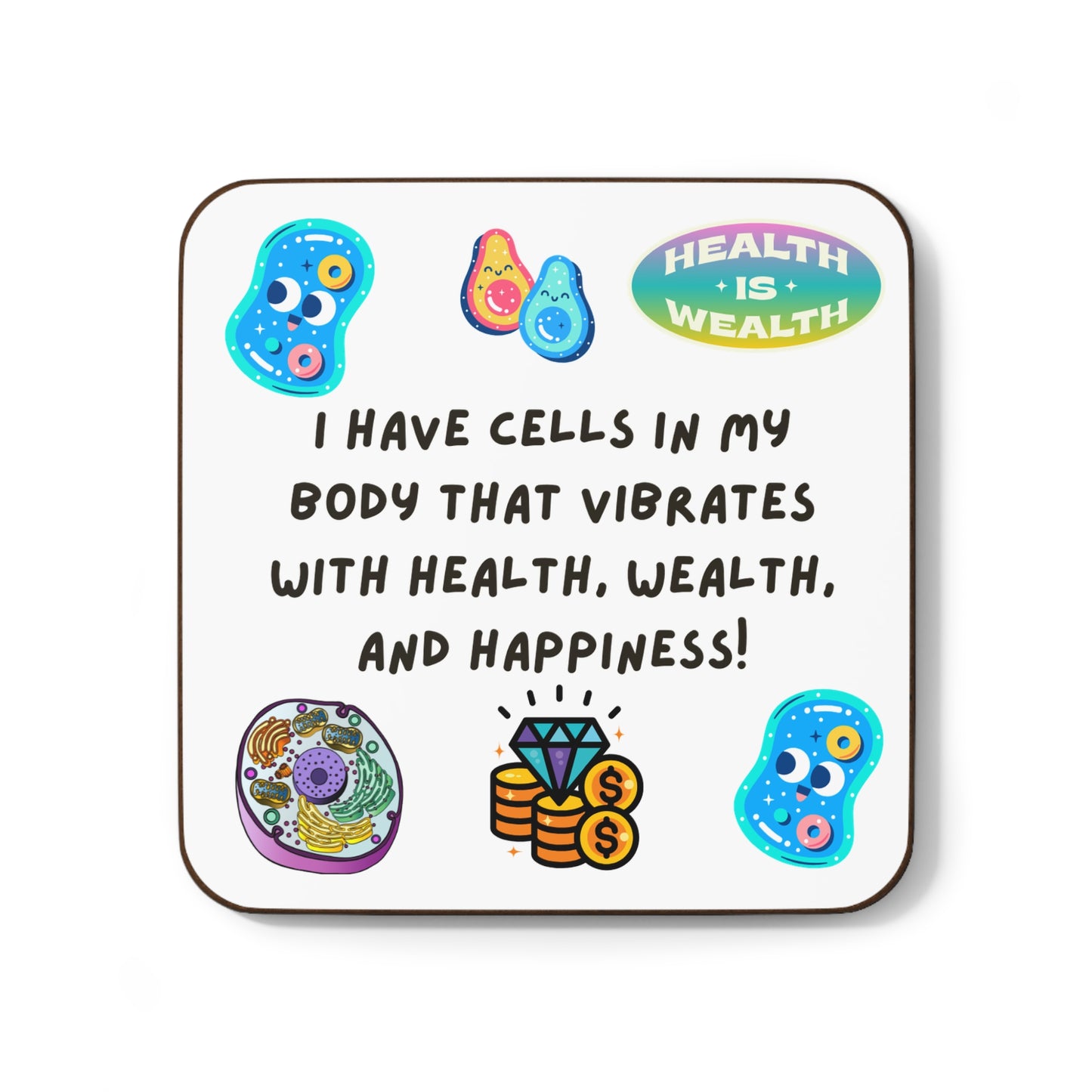 Health is Wealth Coaster - Motivational Hardboard Back Coaster for Home Bar, Fun Gift for Health Enthusiasts, Home Decor